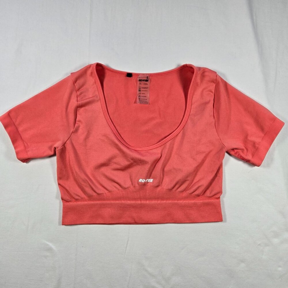 Bo+Tee Coral XL Seamless Cropped Activewear Performance Gym Short-Sleeve‎ Top